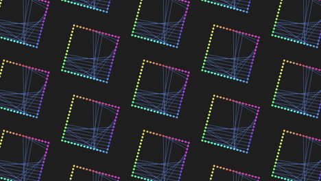 Digitales,-Nahtloses-Regenbogenwürfelmuster-Mit-Neonpunkten-Auf-Schwarzem-Farbverlauf