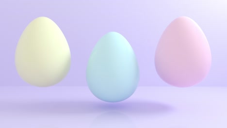 3d abstract pastel easter eggs flying on color background. set of different colors 4k animation seamless loop.
