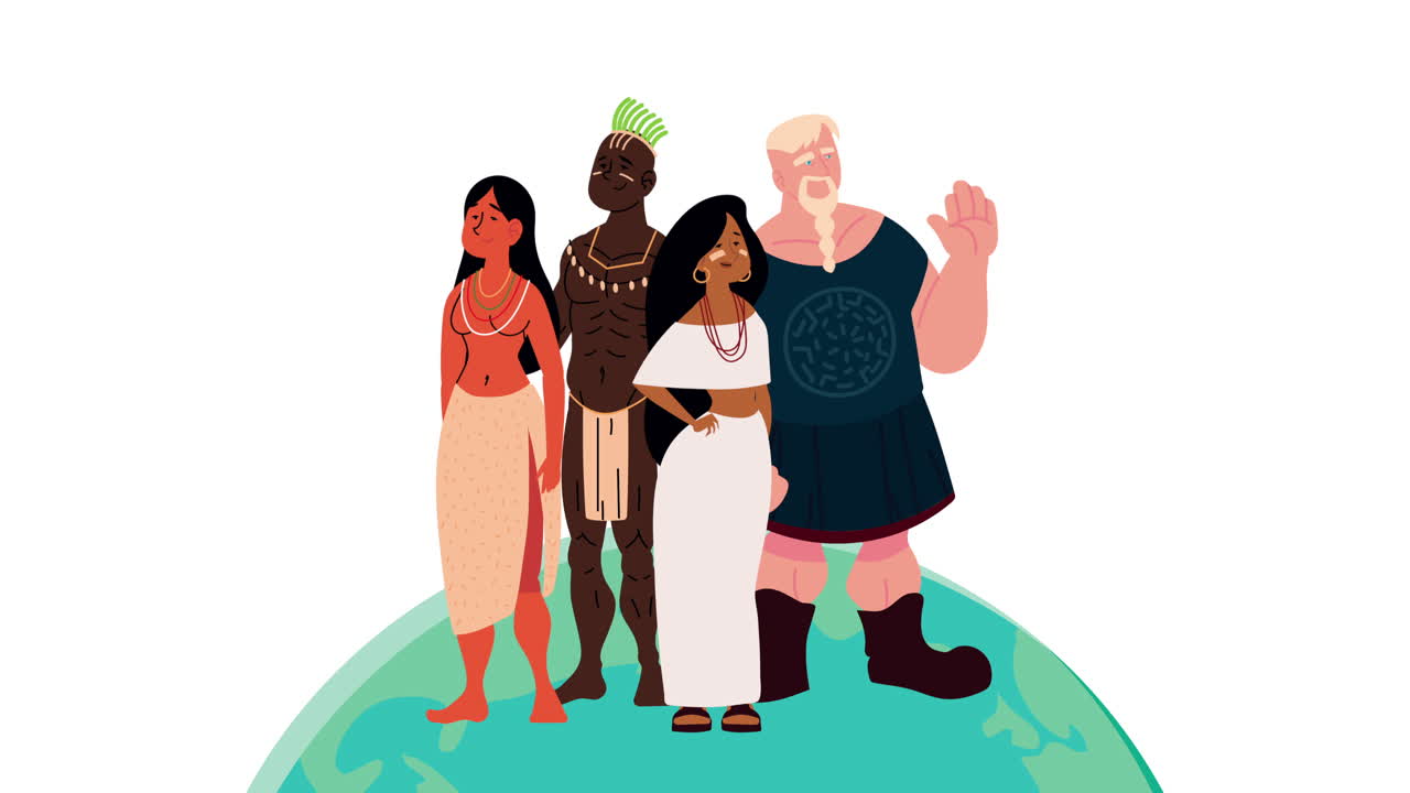 다양한 민족 캐릭터 그룹 애니메이션