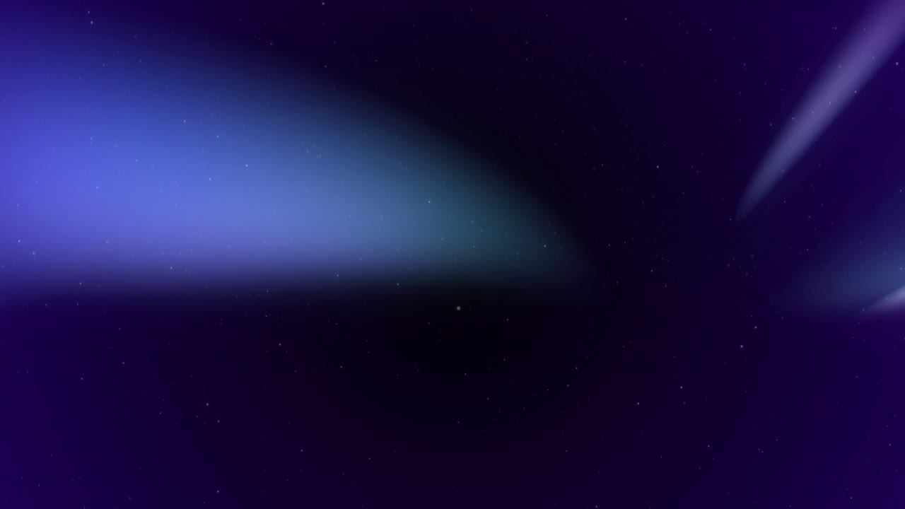 Animation of winter scenery with aurora borealis on blue background