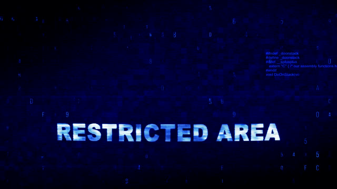 Restricted Area Text Digital Noise Twitch Glitch Distortion Effect Error Loop Animation.