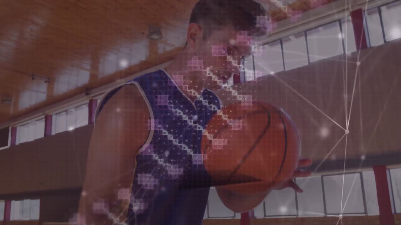 백인 남성 농구 선수에 대한 연결 네트워크와 dna  ⁇ 의 애니메이션