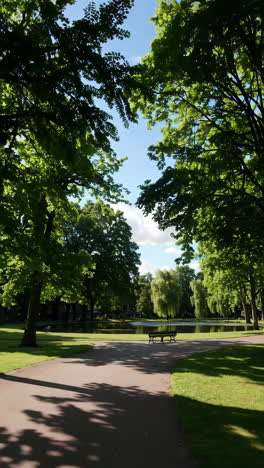park scene with trees and pond