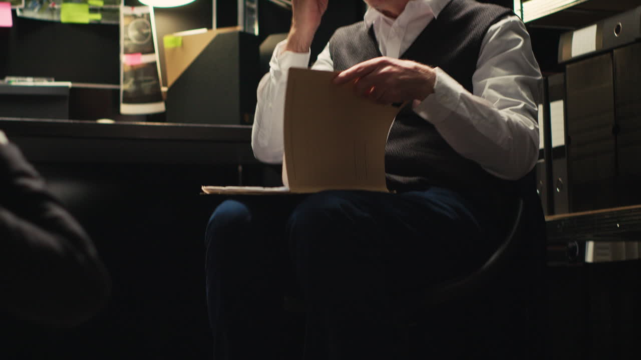 Detective in Office Investigating Case