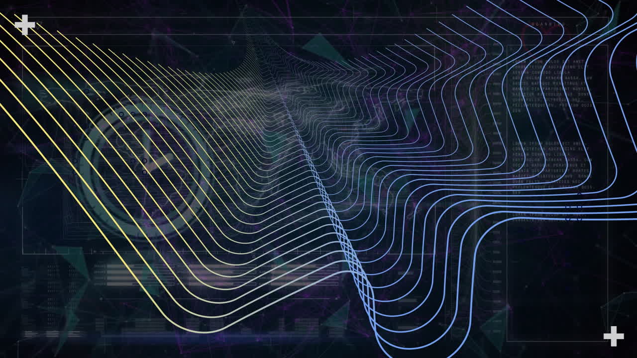 Animation of data processing over clock and shapes