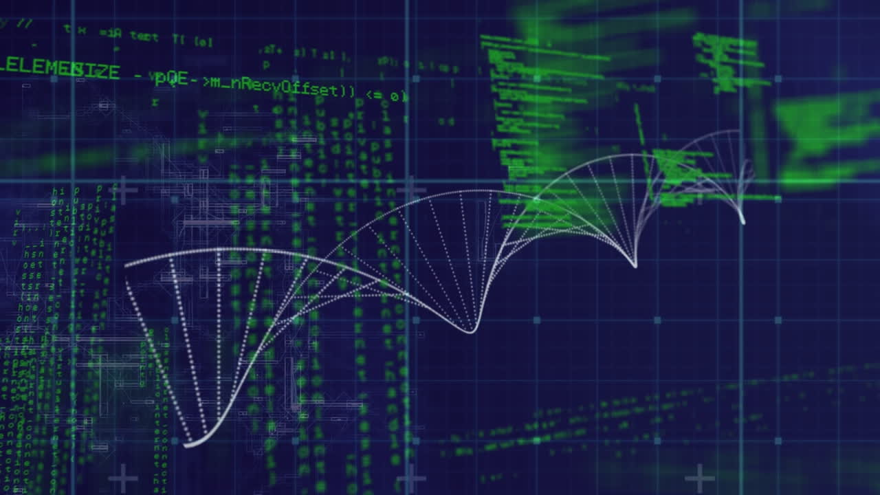 Animation of data processing over dna chain in blue space