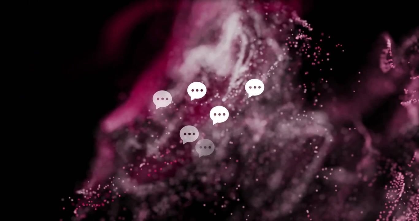 Animated Speech Bubbles Floating on Abstract Pink Particle Background