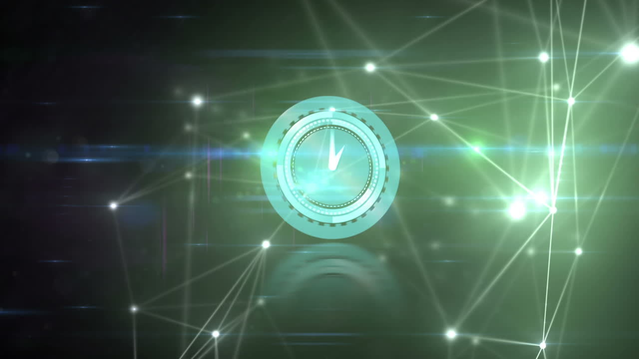 검은 바탕 위에 연결 네트워크와 함께 시계의 애니메이션