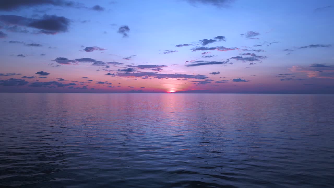 Magic aerial top view flight sunset clouds sun ocean beach, Chang Island Thailand 2022