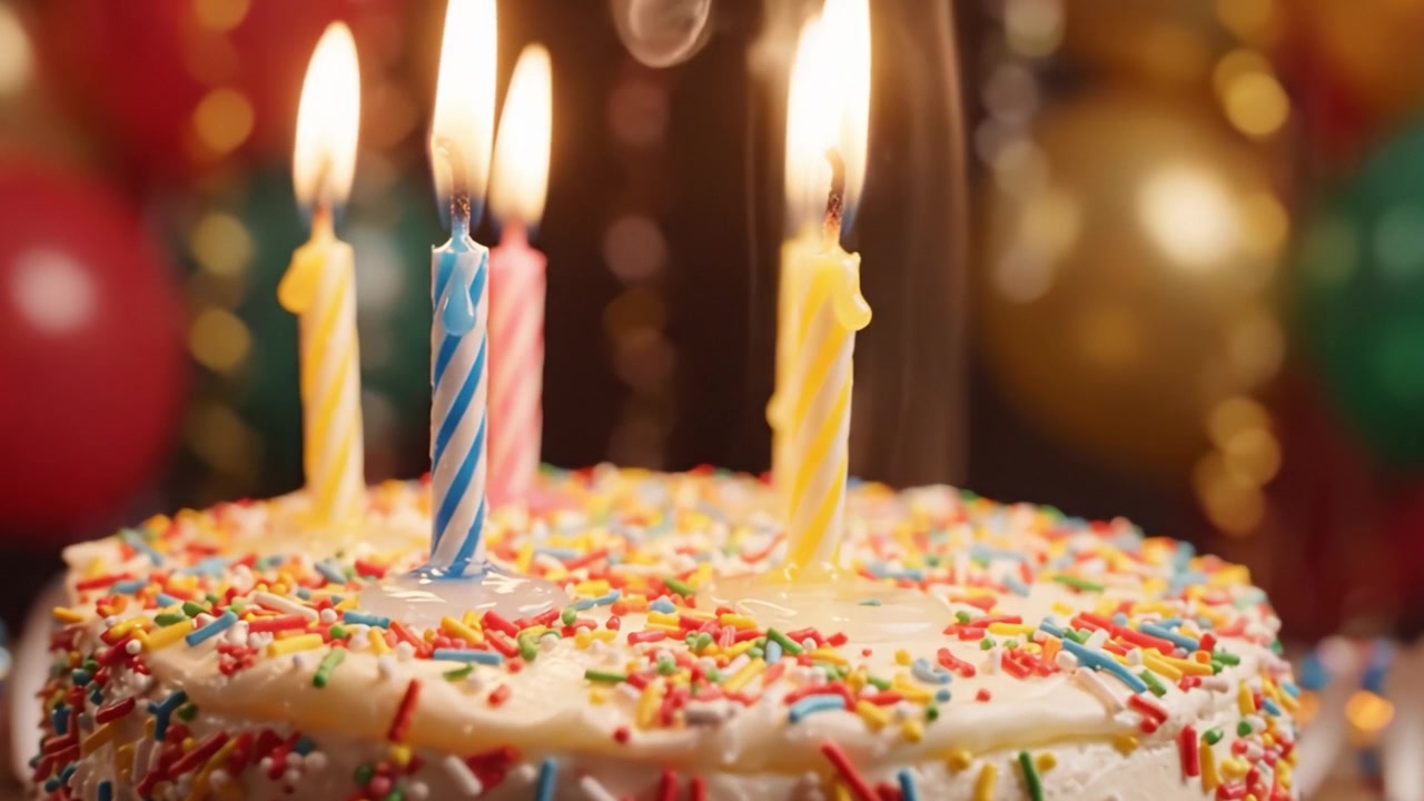 Una Celebrazione di Gioia e Dolcezza: Una Torta di Compleanno Splendidamente Decorata con Zuccherini Colorati e Candeline che Illuminano l'Atmosfera della Festa