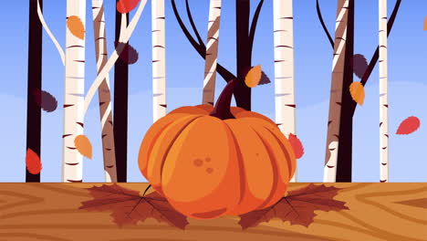 autumn pumpkin scene with birch trees