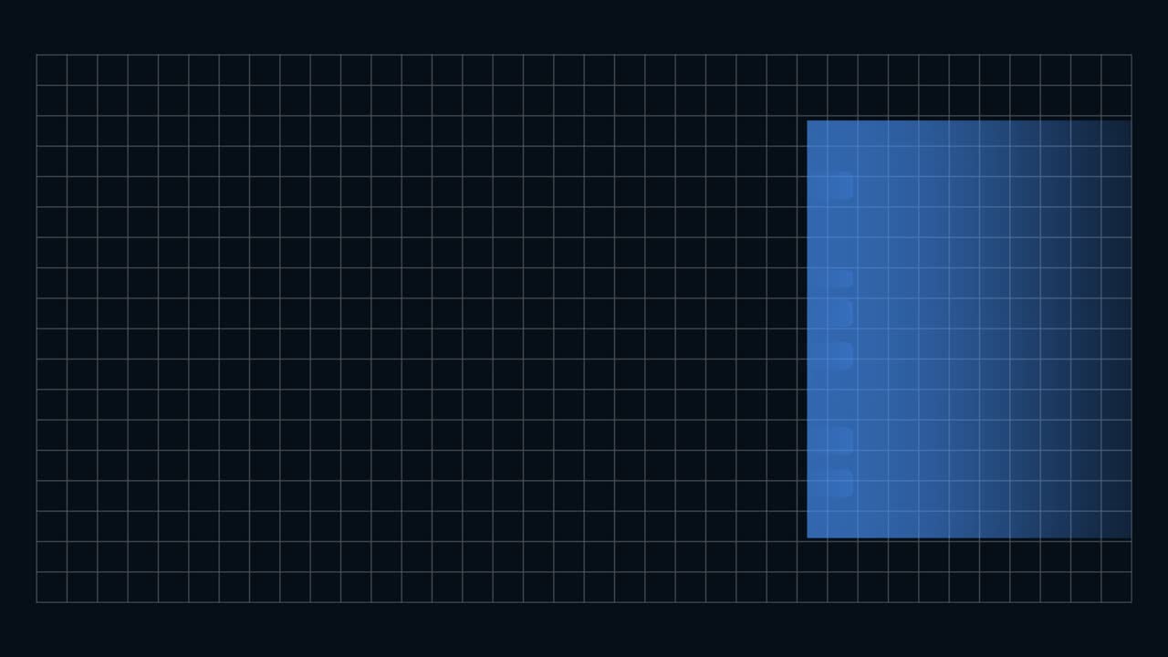 fondo animado abstracto en 4k con patrón de cuadrícula - movimiento de la ventana de reflector sobre el mapa del mundo y elementos de gráficos en color azul