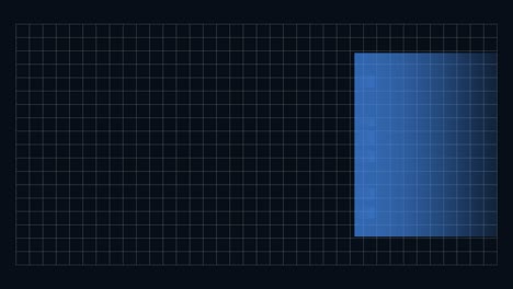 fondo animado abstracto en 4k con patrón de cuadrícula - movimiento de la ventana de reflector sobre el mapa del mundo y elementos de gráficos en color azul