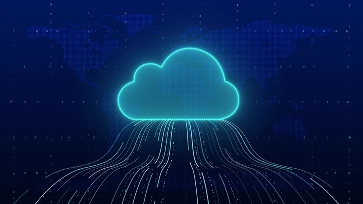 Digital Cloud Computing Concept with Data Flow Animation