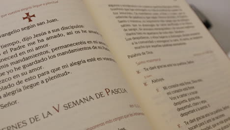 close-up of a evangelio prayer book open to a passage in zaragoza, spain