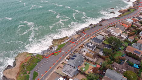 roadwork repairs on west cliff drive in santa cruz, california - aerial