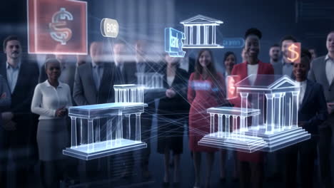 global financial network with business professionals and digital banking institutions