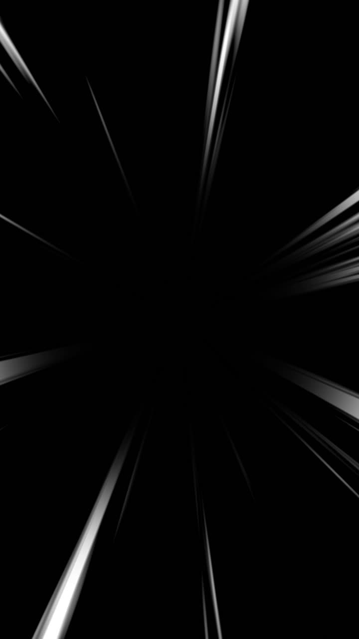 Grafica in movimento con linee bianche radiali dinamiche su sfondo nero.