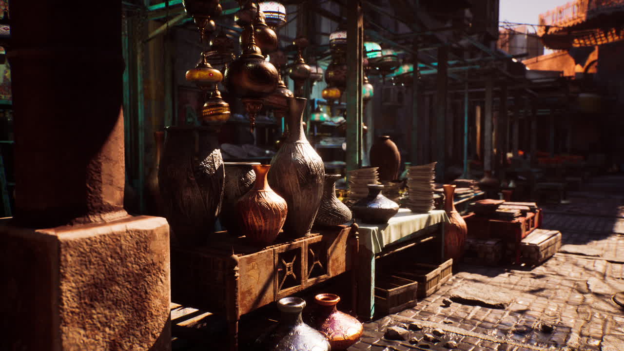 una escena callejera tradicional del mercado árabe