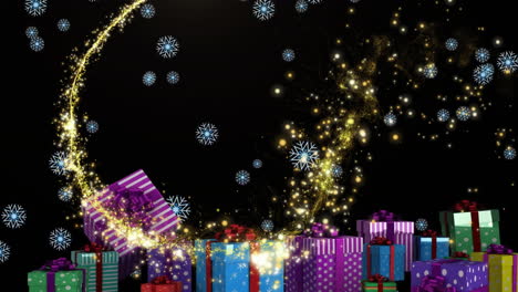 Animation-of-snow-falling-over-shooting-star-and-christmas-presents