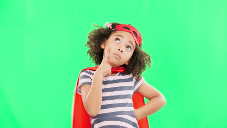 Child,-superhero-and-thinking-on-green-screen