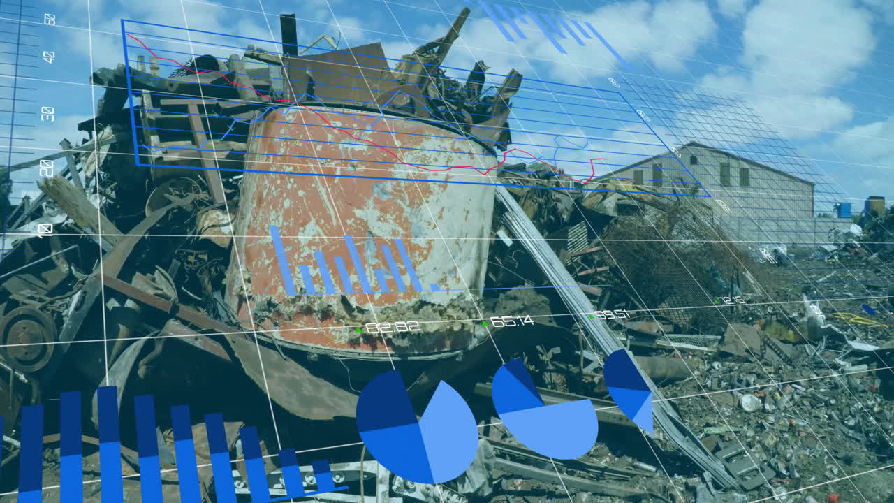 산업용 스크 금속 야드에 대한 금융 데이터 차트 애니메이션