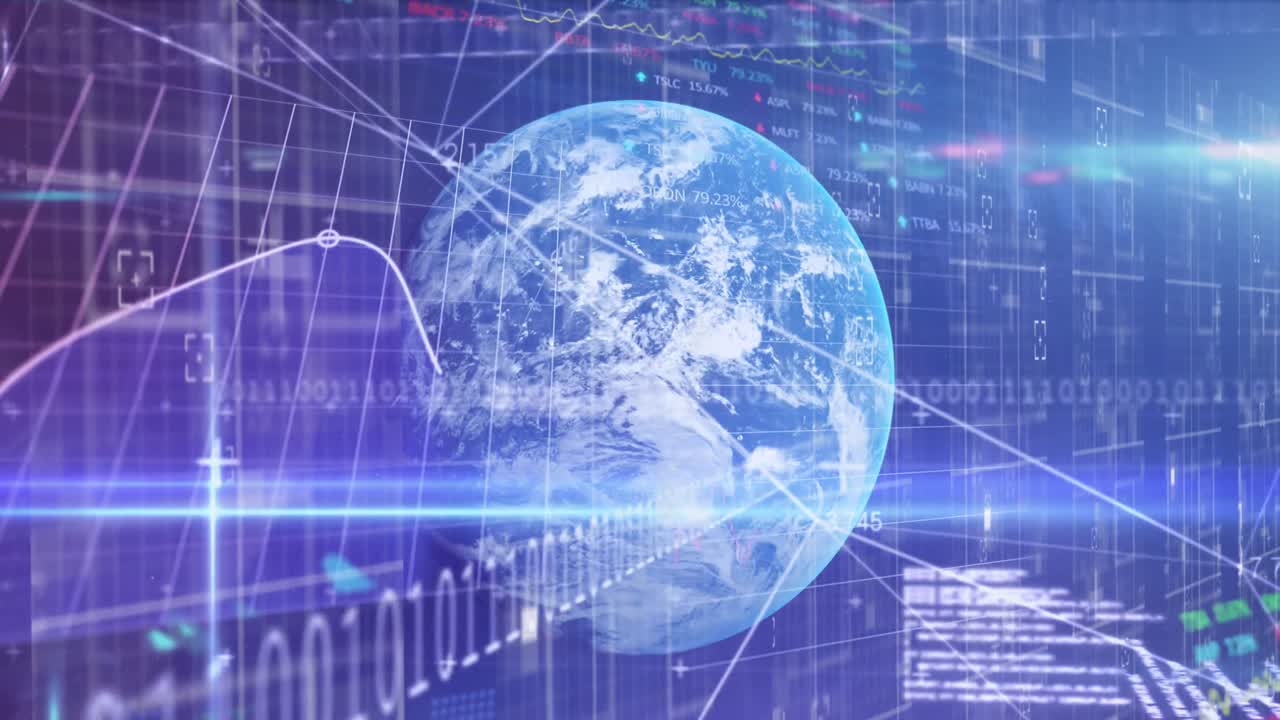 전 세계 바이너리 코딩과 데이터 처리의 애니메이션