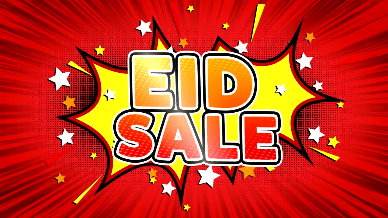 eid venta texto estilo de arte pop expresión cómica.