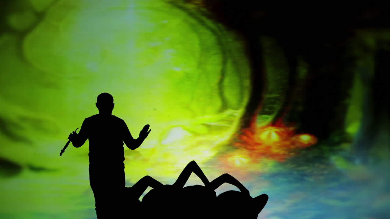 Silhouetted stage performance with people