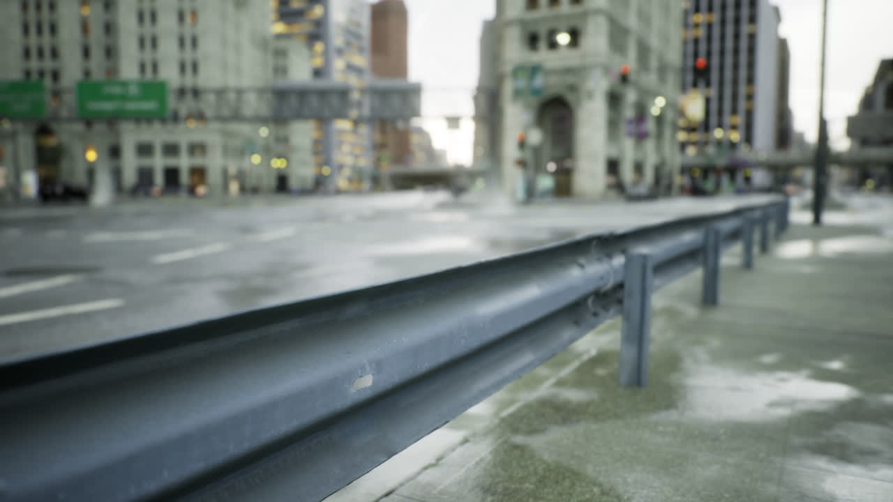 An urban landscape unfolds in the early morning