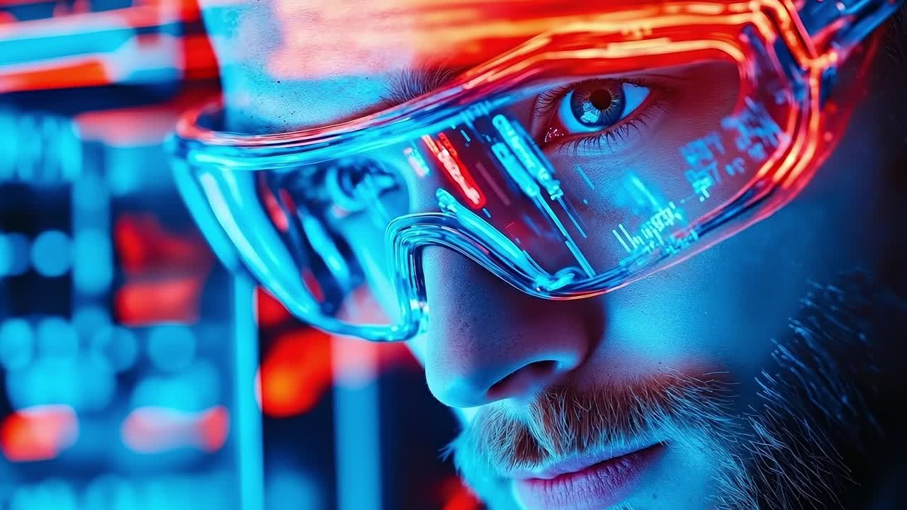 A man wearing a pair of safety goggles looking at the camera