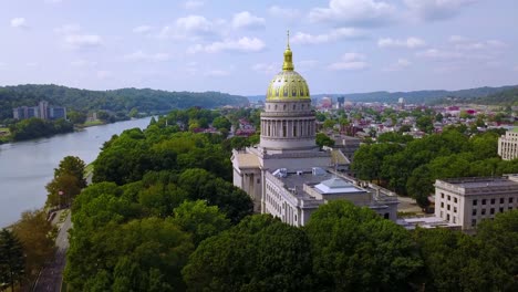 beautiful aerial of the capital building in charleston west virginia with city background