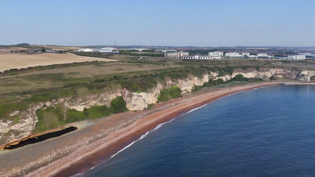 Drone aerial view Seaham seaside town in County Durham, England. Located on the Durham Coast north east england uk british city