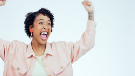 ganador, emocionado y cara de mujer celebrar