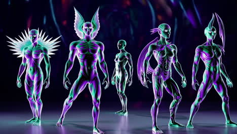 neon-glowing female figures in fantasy setting