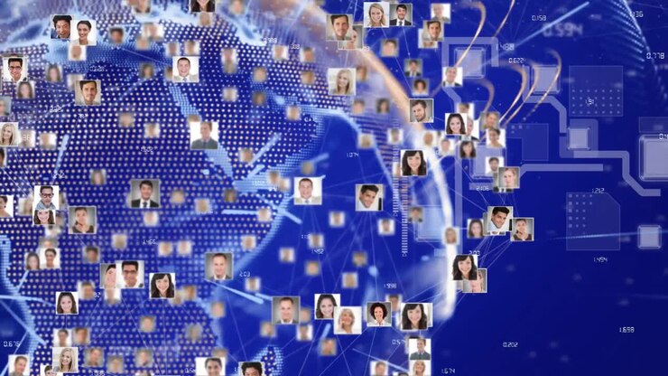 Animazione di foto e connessioni sul globo