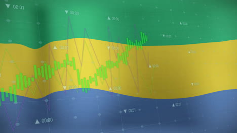 Animation-of-graphs-processing-data-over-flag-of-gabon