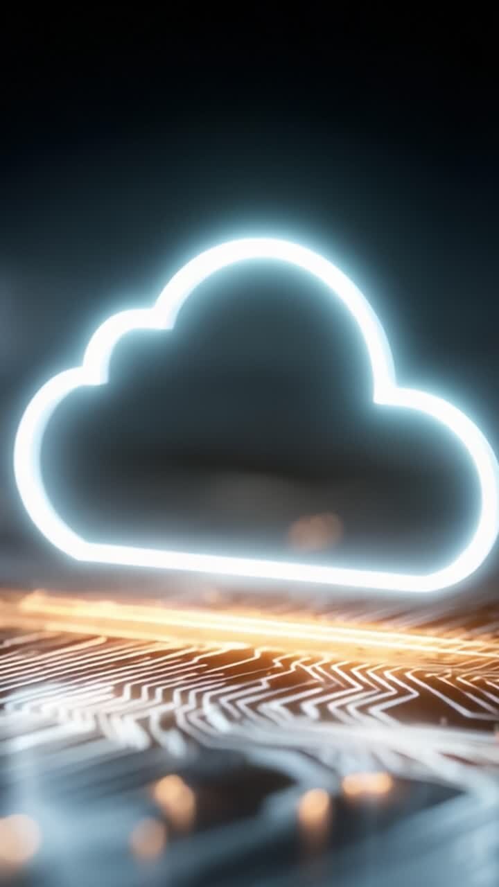 Illuminated Cloud Icon Over Electronic Circuit Background Representing Digital Storage, Technology, and Connectivity Trends in Modern Computing Environments