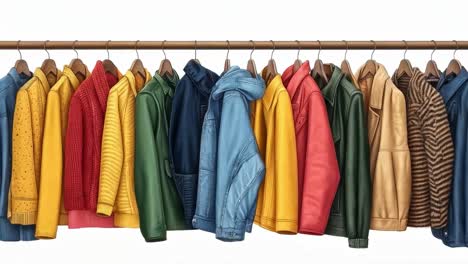 colorful jackets and coats hanging on a rack