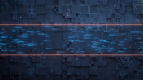 technology circuit board with flowing transmission lines, 3d rendering.