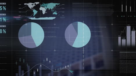 Animation-of-statistical-data-processing-against-view-of-tall-building