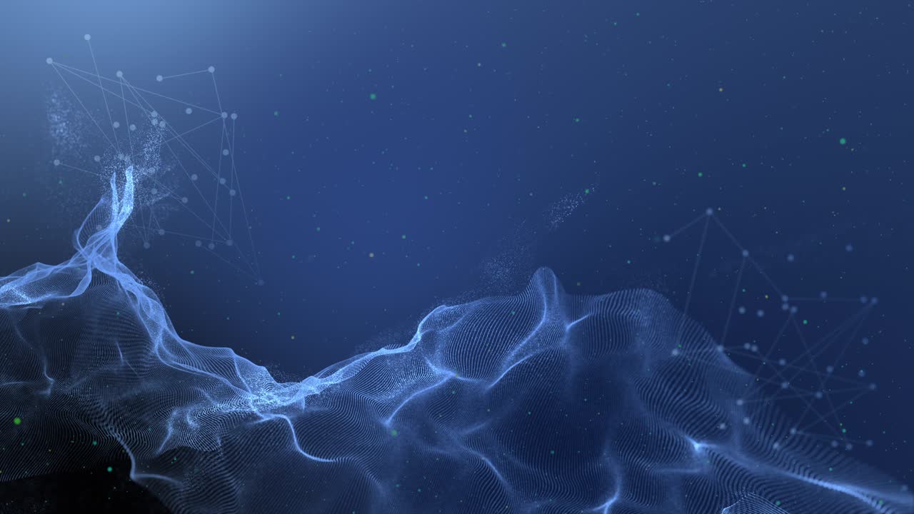 Digital blockchain network with particles in tech cyber space.