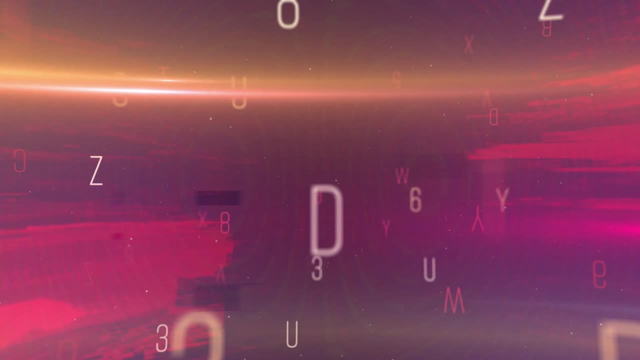 Animation of letters and numbers changing randomly on moving red and orange background