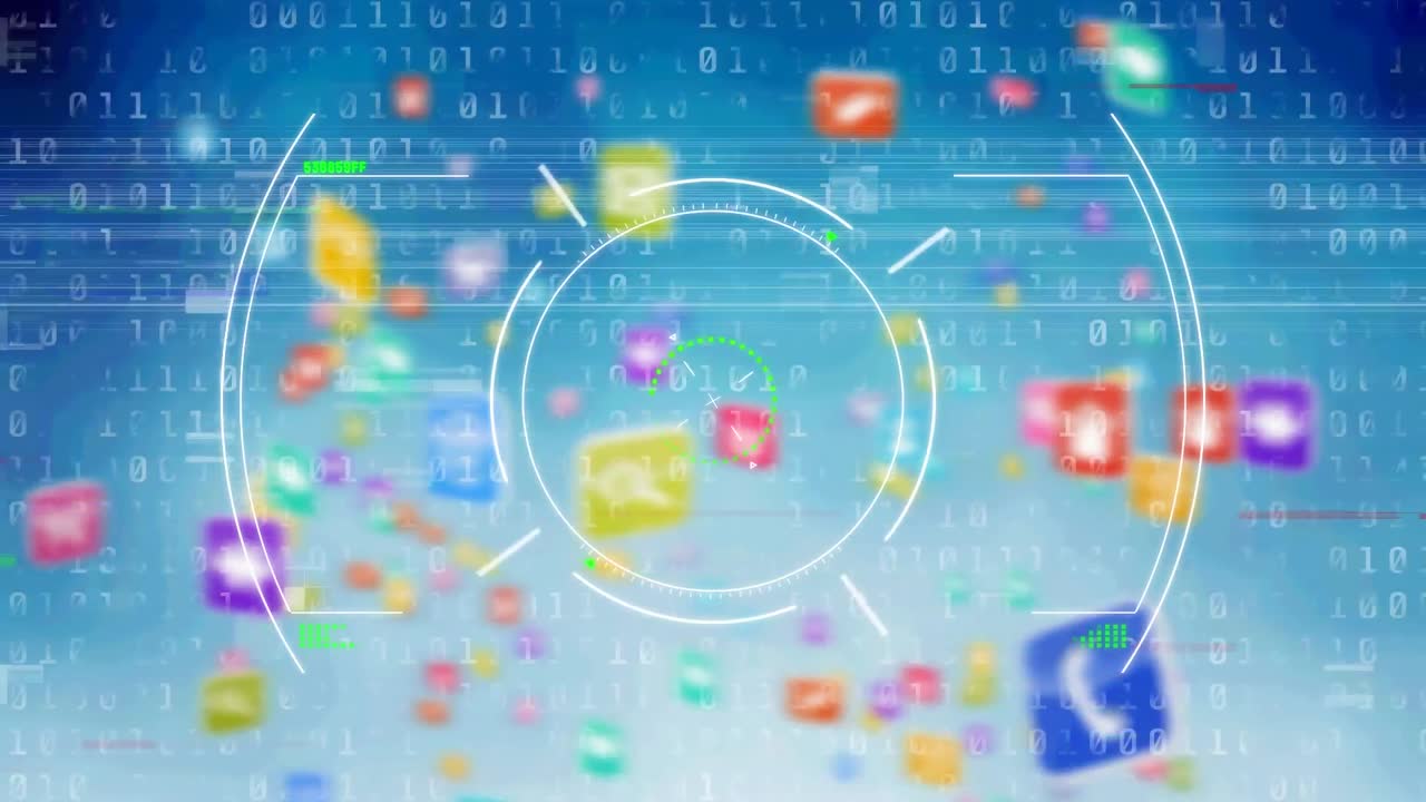 아이콘, 바이너리 코딩 및 연결 네트워크로 범위 스캐닝의 애니메이션