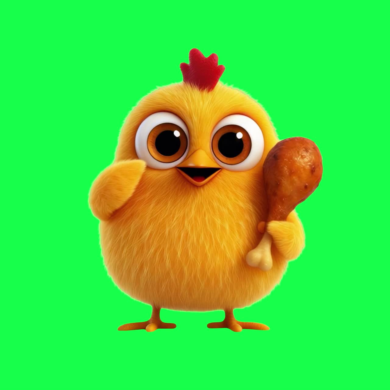 Animación de personaje de pollo de dibujos animados adorable, vídeo 4K transparente, pantalla verde