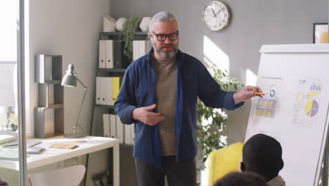 senior man giving business presentation at corporate meeting