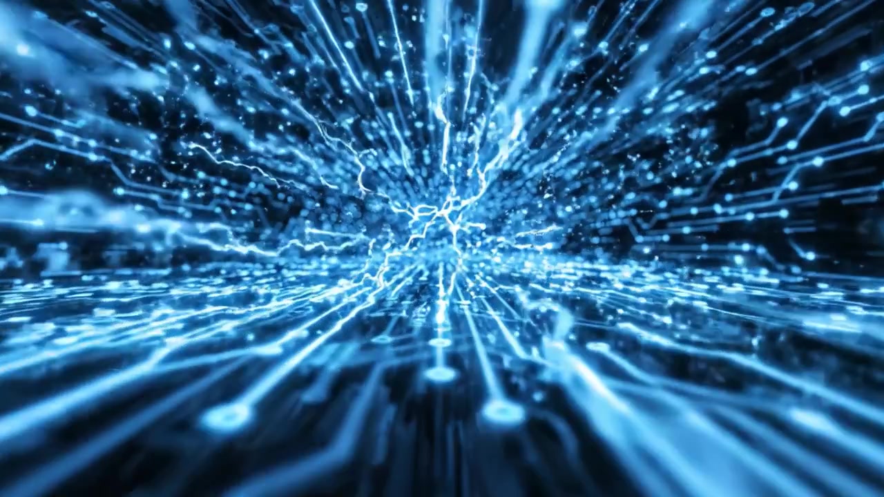 Exploring the Depths of Digital Connectivity: A Hypnotic Visual Journey Through Expansive Blue Circuit Patterns and Sparkling Data Streams