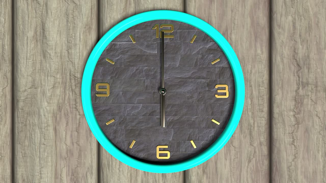 3d animation of round shape clock on the wall. Seamless pattern of time moving.
