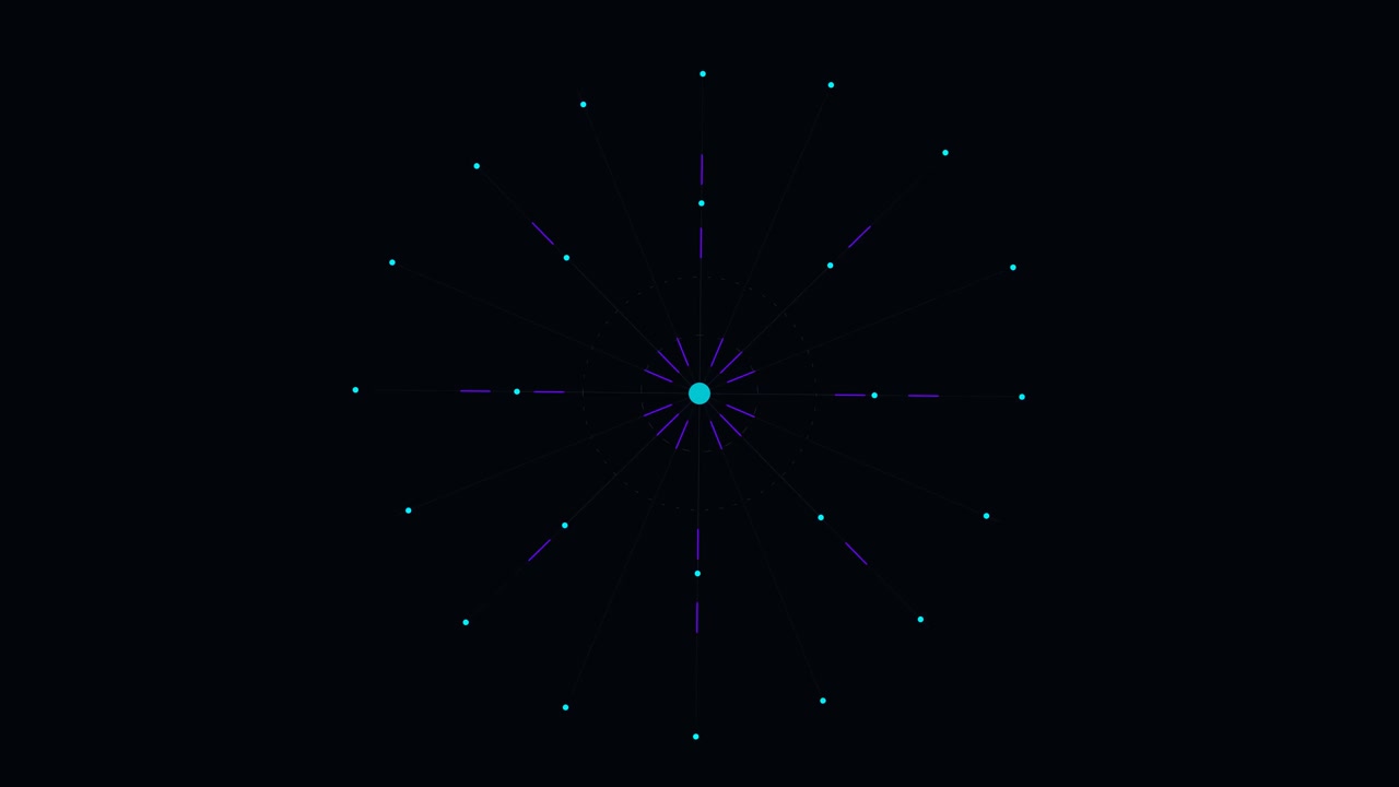 Grafica in movimento radiale astratta con punti luce pulsanti