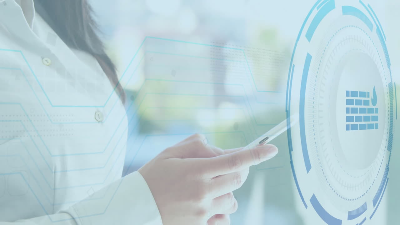 사무실에서 스마트폰을 사용하는 아시아 사업가 여성에 대한 스 스캔 애니메이션